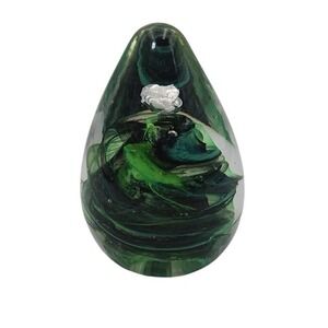 Vintage Kerry Glass Paperweight Irish Art Glass Emerald Green Swirls Flower‎